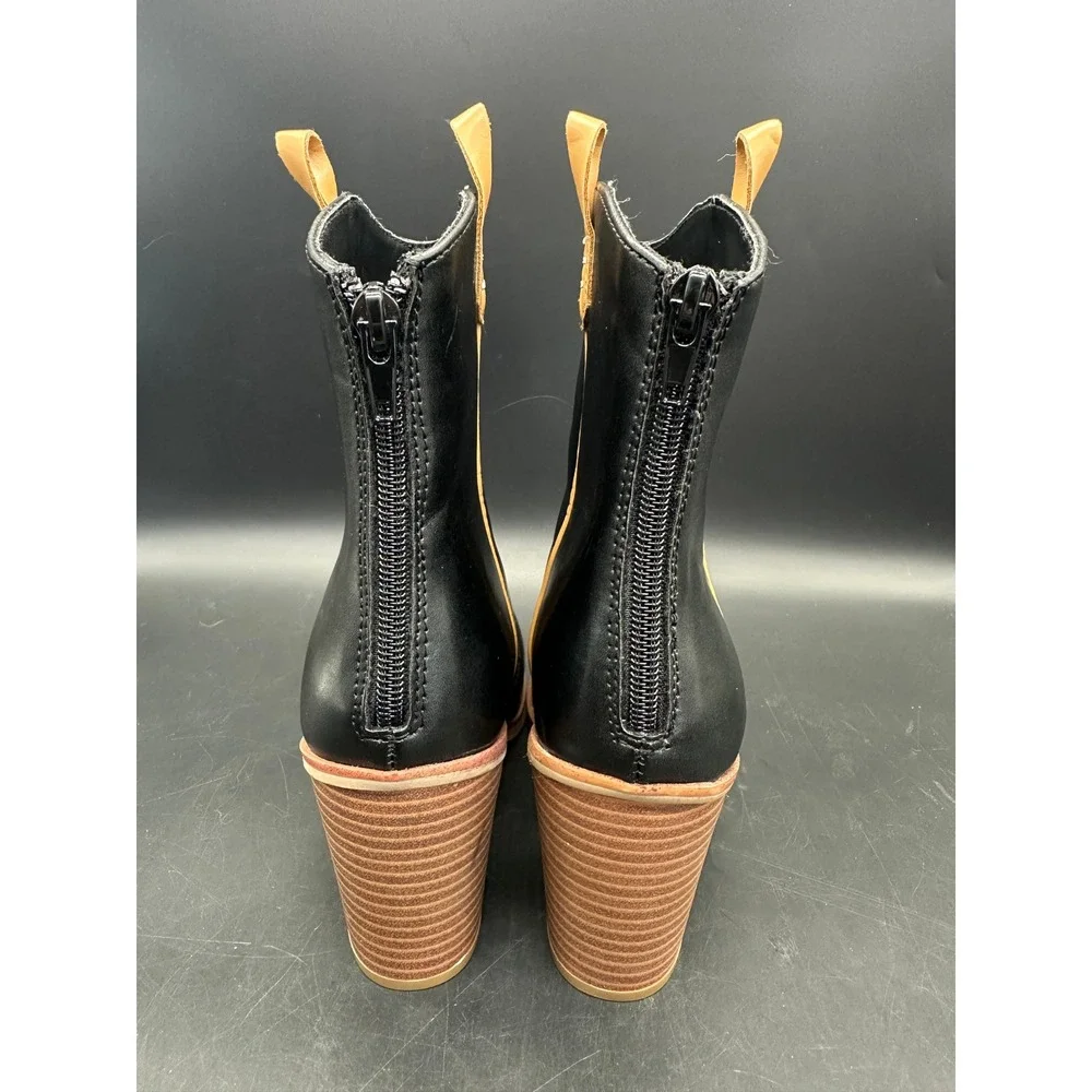 MIA Black Leather Block Heel Ankle Boots Women Size 8 Side Zip Western Style